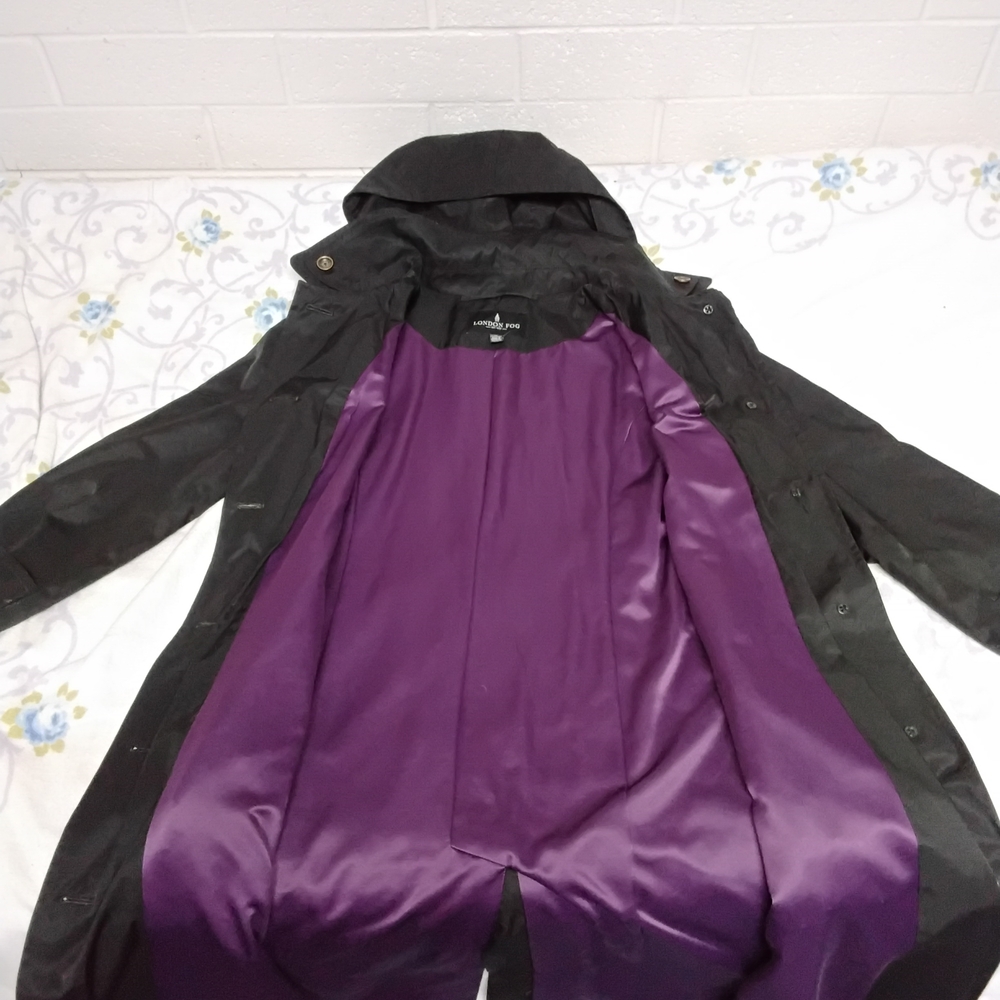 London Fog Charcoal Trench Coat with Violet Lining